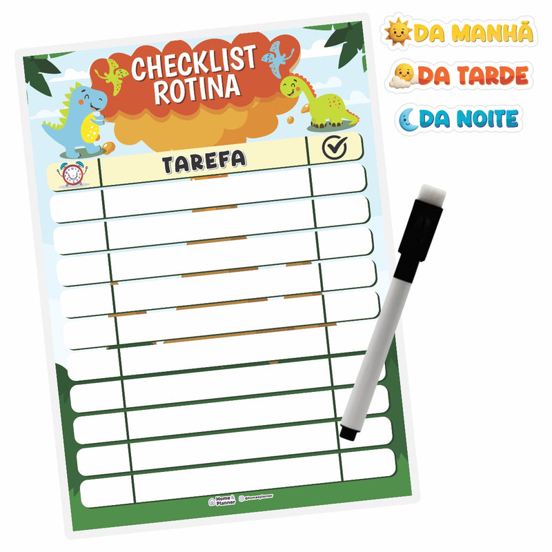 Quadro Check List Rotina Dinossauro + Caneta