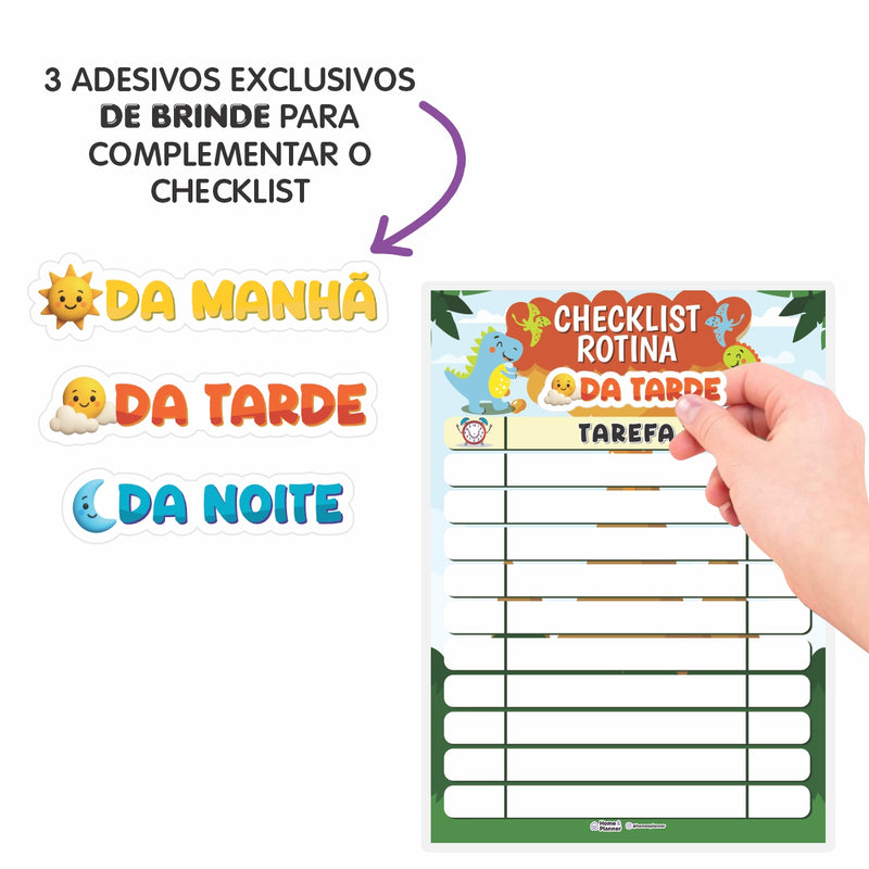 Quadro Check List Rotina Dinossauro + Caneta