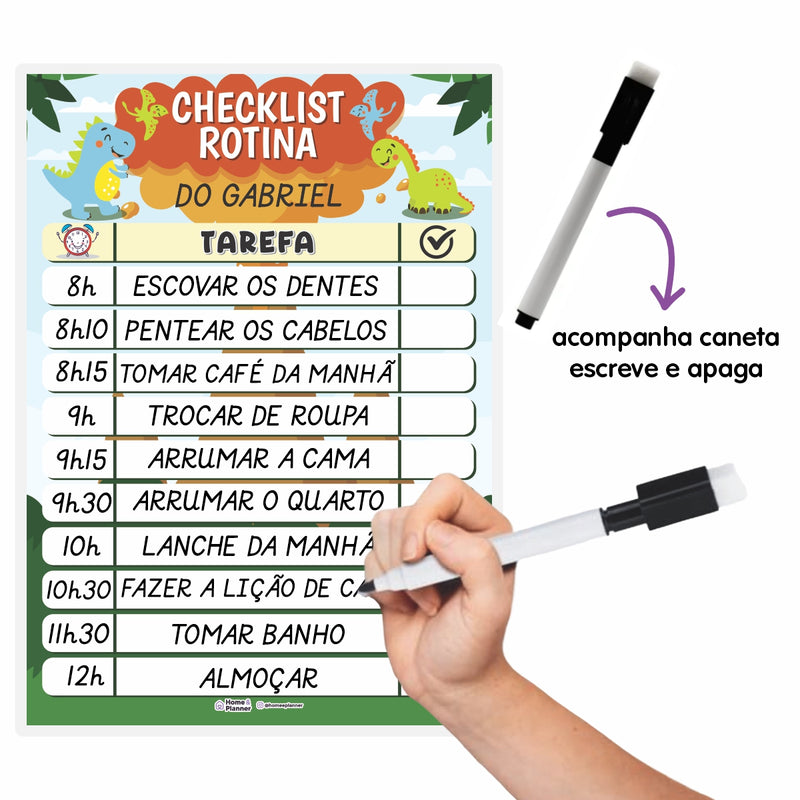 Quadro Check List Rotina Dinossauro + Caneta