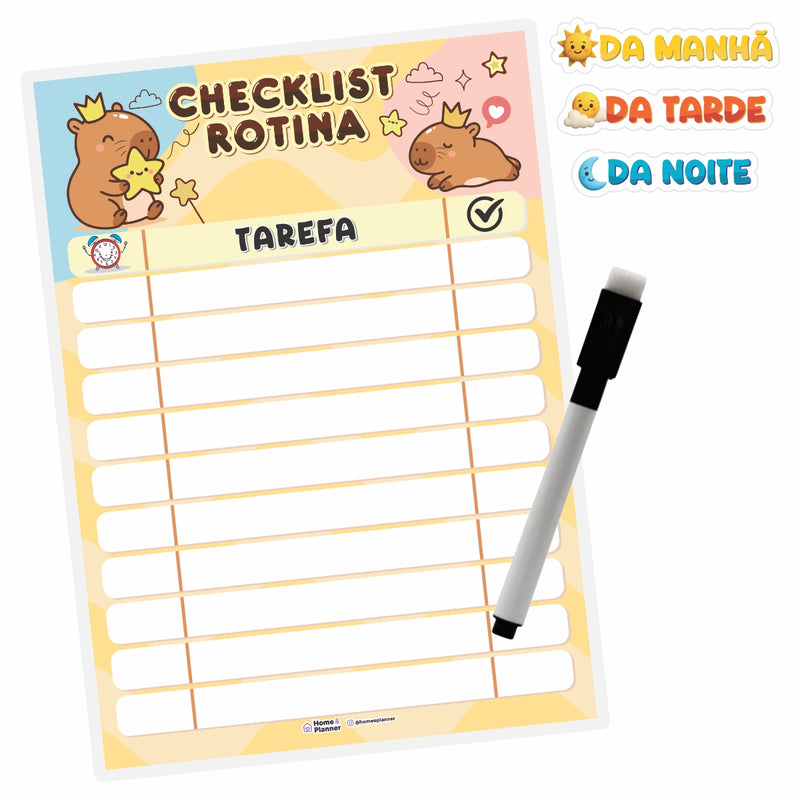 Quadro Check List Rotina Capivara + Caneta