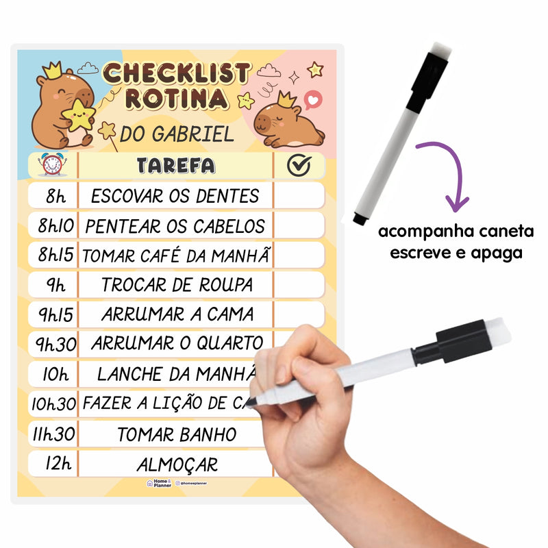 Quadro Check List Rotina Capivara + Caneta
