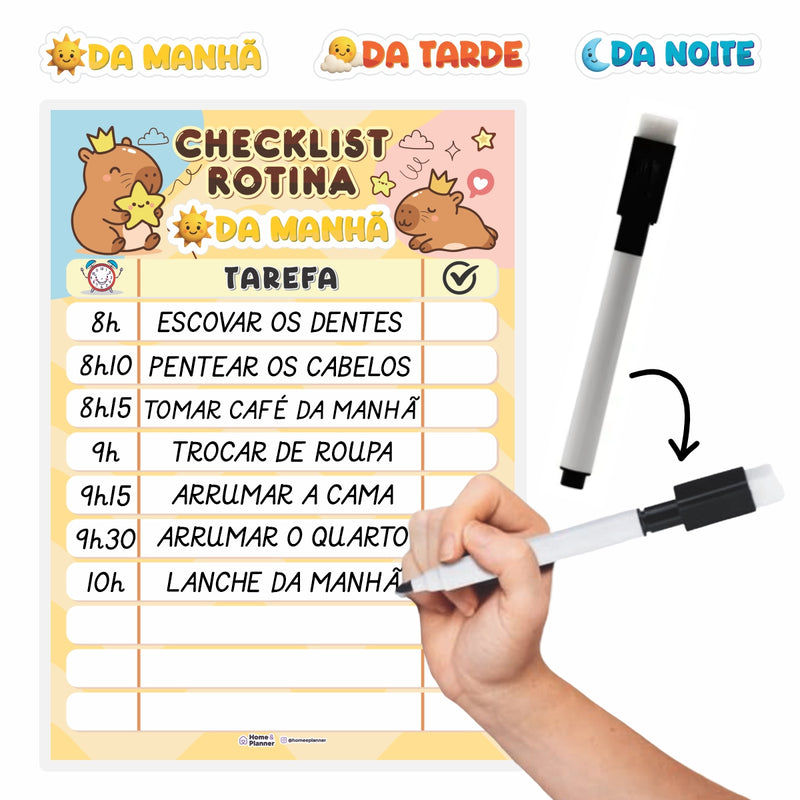 Quadro Check List Rotina Capivara + Caneta