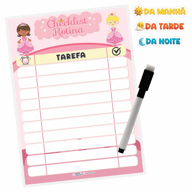 Quadro Check List Rotina Princesas + Caneta