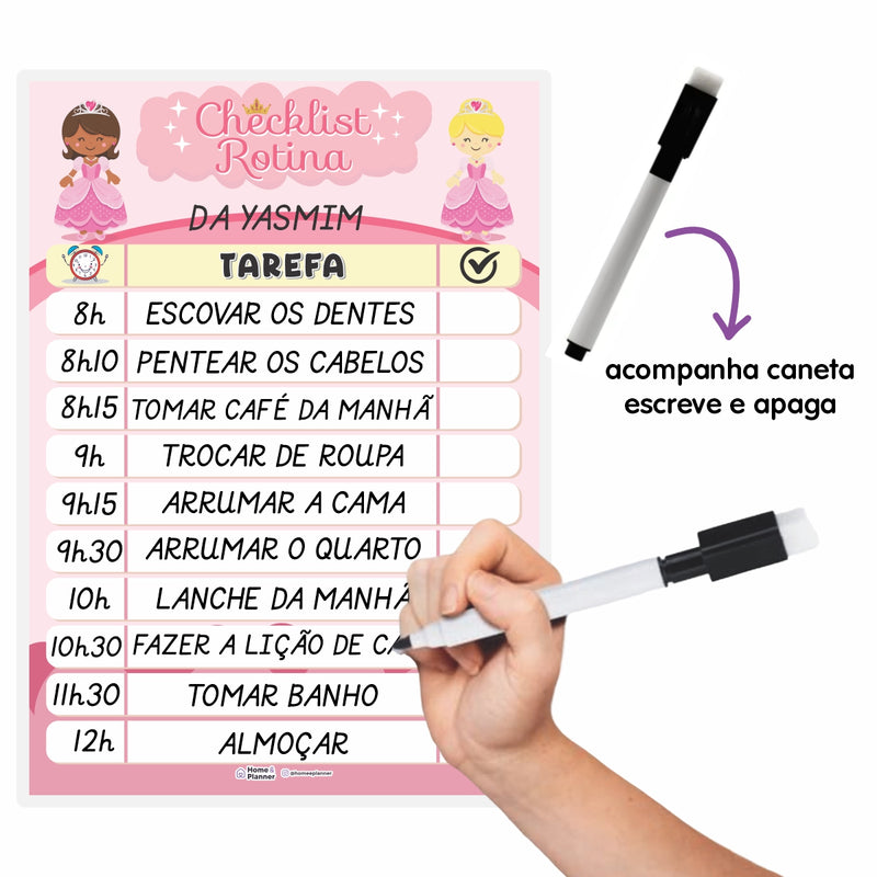 Quadro Check List Rotina Princesas + Caneta