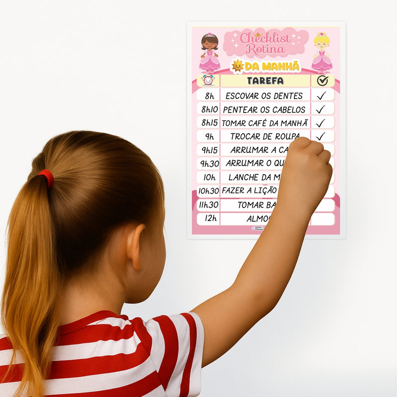 Quadro Check List Rotina Princesas + Caneta