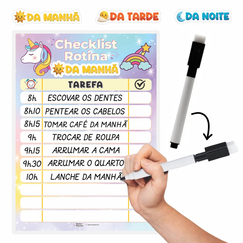 Quadro Check List Rotina Unicórnio + Caneta