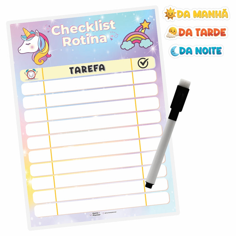 Quadro Check List Rotina Unicórnio + Caneta