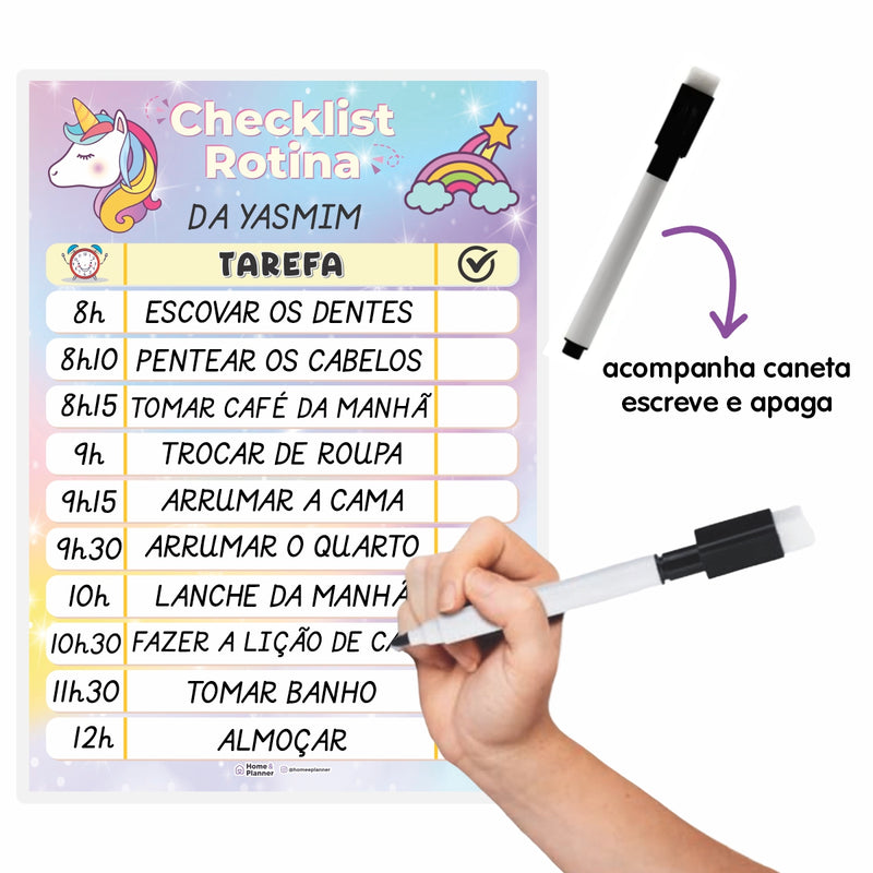 Quadro Check List Rotina Unicórnio + Caneta