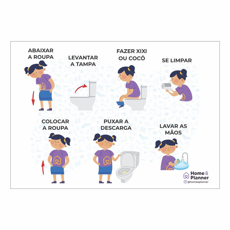 Lâminas De Auxílio Visual Rotina Do Banheiro Menina  - Autismo
