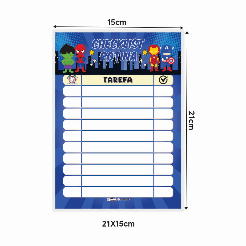 Kit 3 Quadros Check List Rotina Heróis + Caneta