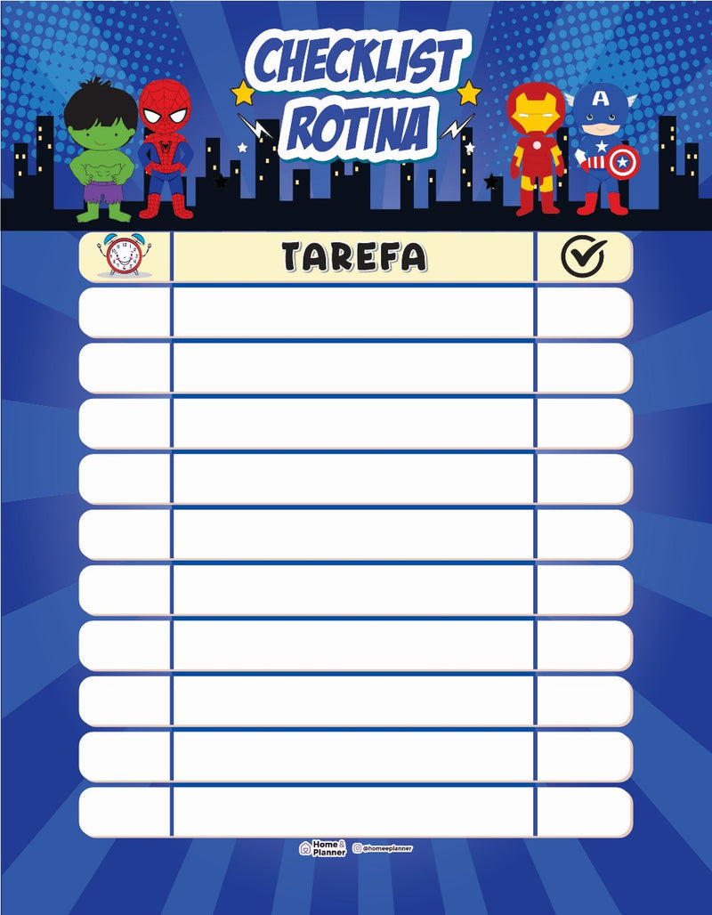 Kit 3 Quadros Check List Rotina Heróis + Caneta