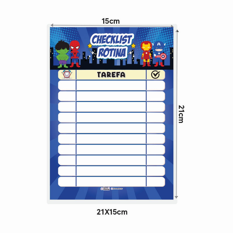 Quadro Check List Rotina Heróis + Caneta